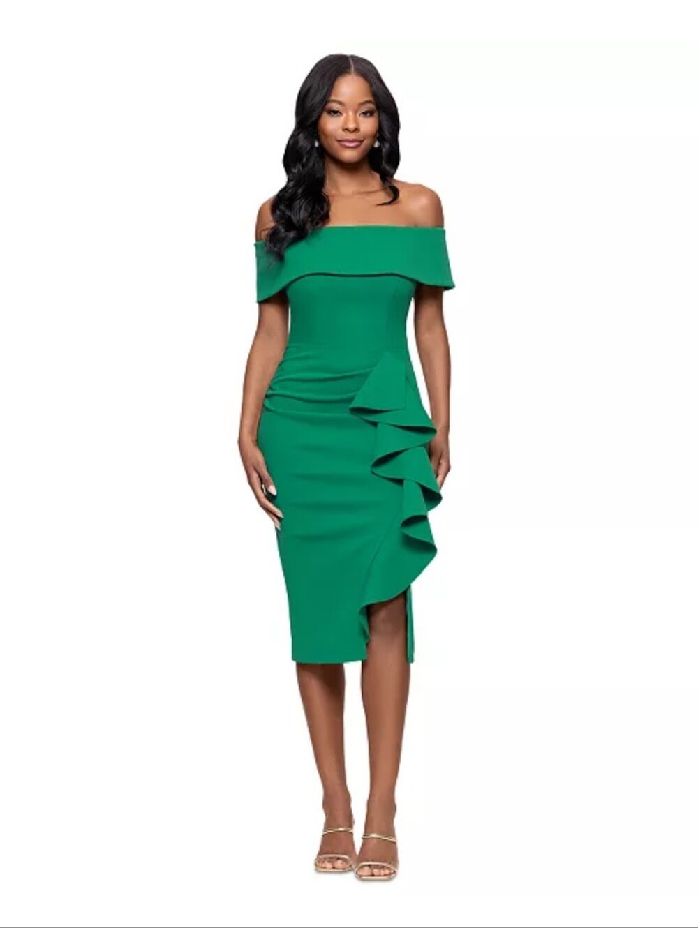 NWT Betsy & Adam Emerald Green Ruffle Sheath Midi Dress Size 10 MSRP $239